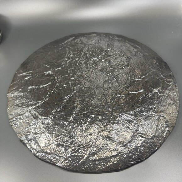 Vintage JSG Oceana Art Glass Metallic Black Texture Glass Dish Plate 11inch Wide - Picture 11 of 12